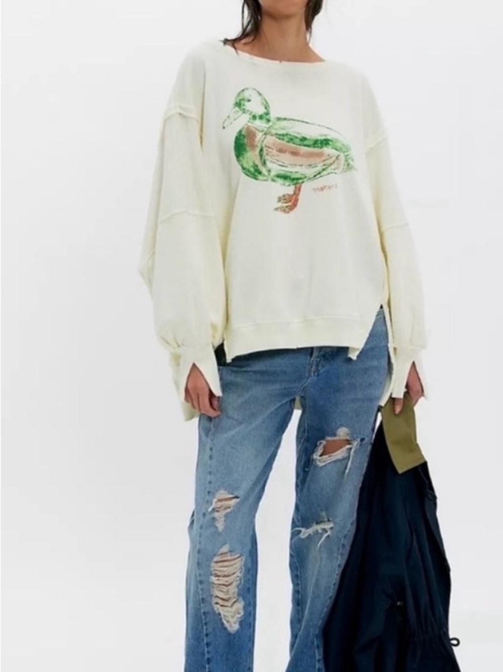 NWT Free People We The Free Graphic Camden Pullover - duck combo mallard